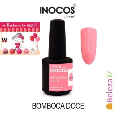 Verniz gel INOCOS cor rosa BOMBOCA DOCE com amostra de cor