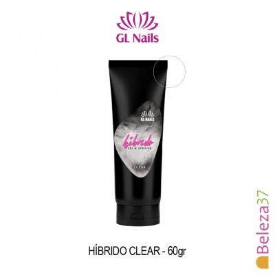 Tuíte preto 60gr com rótulo GL Nails híbrido CLEAR em fundo branco