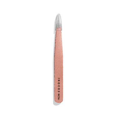 Pinça brilhante cor de rosa com ponta metálica e texto INOCOS NG14