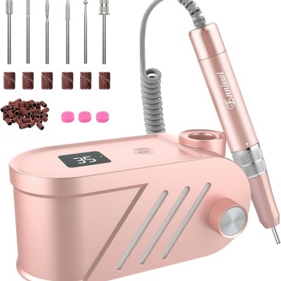máquina elétrica para manicure cor rosa com brocas e lixas