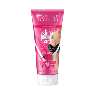 Tubo rosa de sérum cosmético EVELINE COSMETICS Slim Extreme 4D para volume e lifting do peito