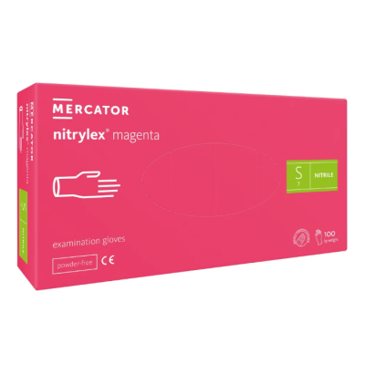 Caixa rosa de luvas de exame MERCATOR nitrylex magenta tamanho S sem pó nitrilo 100 unidades