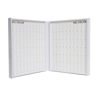 Expositor branco aberto com espaços numerados para gel colorido