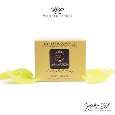 Caixa amarela de silicone para lifting de pestanas Wonder Lashes com pads amarelos