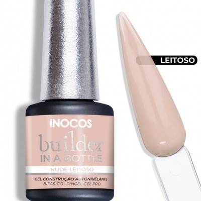 Frasco de verniz de gel INOCOS builder in a bottle nude leitoso com amostra da cor