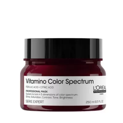 Frasco de máscara profissional para cabelo L'Oréal Vitamino Color Spectrum 250 ml vermelho e preto
