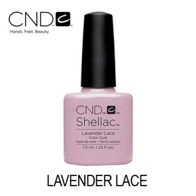 Frasco de verniz CND Shellac Lavander Lace cor rosa claro com tampa preta