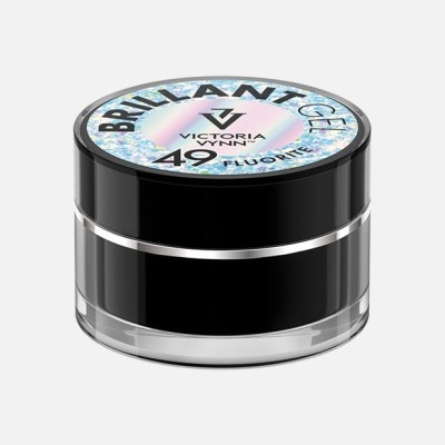 Frasco preto pequeno com tampa holográfica e texto de gel para unhas