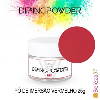 Frasco de pó de imersão vermelho com tampa branca e rótulo DIPING POWDER