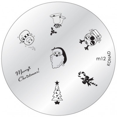 Chapa metálica redonda para carimbos de unhas com motivos de Natal e texto Merry Christmas