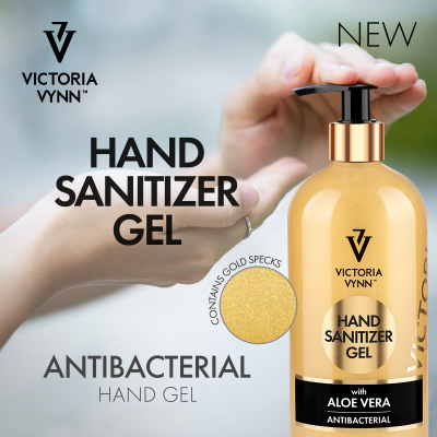 Frasco dourado de gel desinfetante para mãos com dispenser preto da VICTORIA VYNN