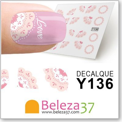 Autocolante para unhas com padrão floral rosa e texto Love