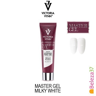 Tubo de gel para unhas Master Gel Milky White da Victoria Vynn com amostra da cor branca