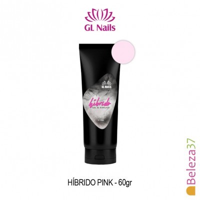 Tubo preto de creme para unhas com rótulo cinza e rosa, amostra de cor rosa claro acima