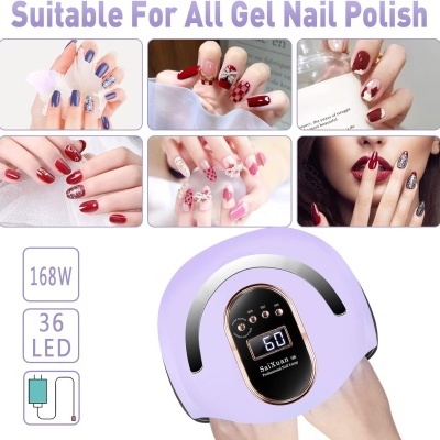 Dispositivo UV/LED lilás para unhas e imagens de unhas pintadas com verniz gel de várias cores e designs