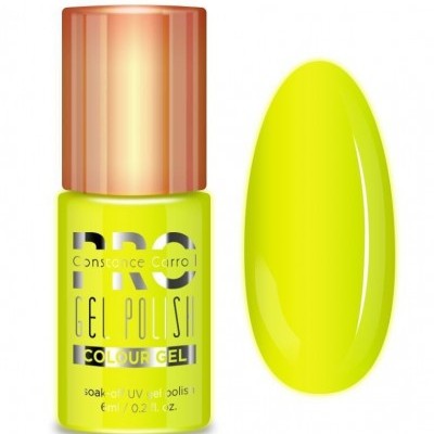 Esmalte em gel amarelo fluorescente com frasco e amostra da cor