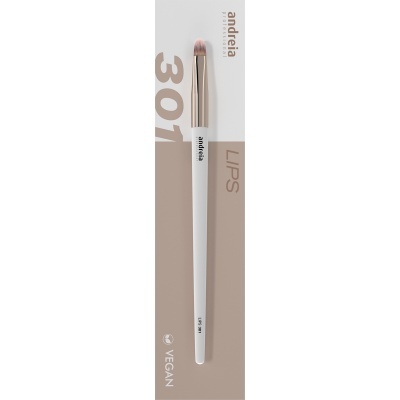 Pincel maquilhagem lábios andrélia 301 com cabo branco e cerdas cor de rosa