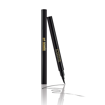 Dois eyeliners líquidos pretos com texto dourado ART SCENTIC e INK EYELINER ajustados lado a lado