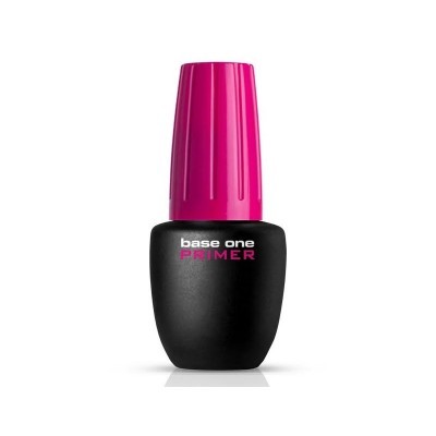 Frasco preto fosco com tampa rosa de primer para unhas
