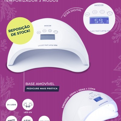 Lâmpada LED-UV INOCOS branca para unhas com temporizador digital