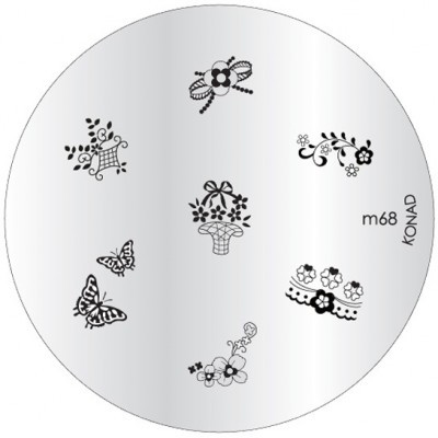 Placa metálica redonda para carimbos de unhas com padrões florais e borboletas