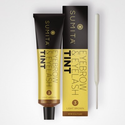 Tubo e caixa de tinta para sobrancelhas e pestanas Sumita Light Brown com aplicador branco