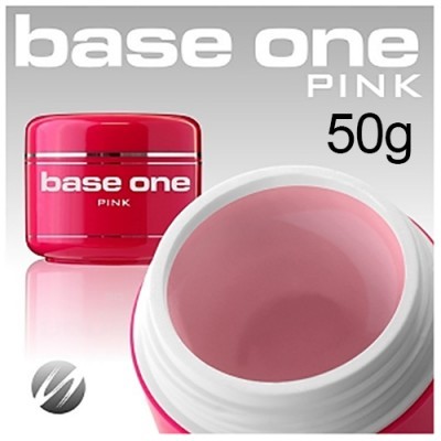 Pote de creme Base One Pink vermelho aberto mostrando creme rosa, texto 50g