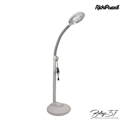 luminária de pé cinza com luz LED e haste flexível