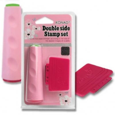 Conjunto de carimbos KONAD Double side Stamp set rosa e vermelho em embalagem transparente