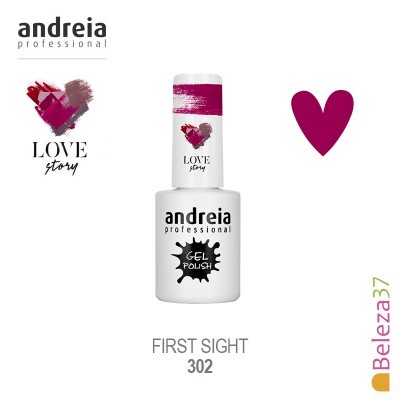 Frasco de verniz gel branco Andreia Professional Love Story First Sight 302 com decoração em rosa e preto