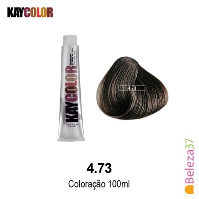Tubo de corante e amostra de cabelo castanho acinzentado KayColor 4.73 100ml