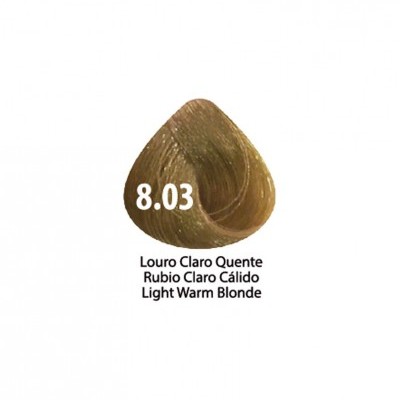 Amostra de cabelo louro claro quente 8.03 com descrições em três idiomas