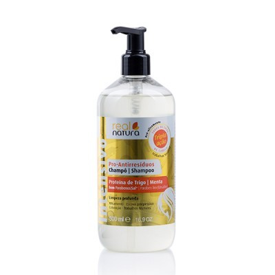 Frasco de champô Real Natura Intensivo Pro-Antirresíduos 500 ml com tampa preta e dispensador