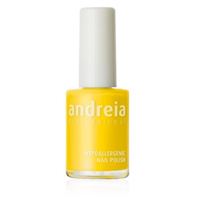 Frasco de verniz de unhas amarelo da Andreia Professional com tampa branca