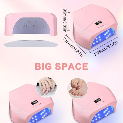 Equipamento LED rosa para manicure com base metálica destacável e display digital