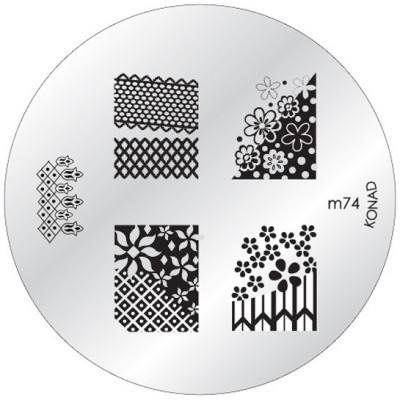 Disco metálico para carimbos de unhas com padrões em preto e inscrição m74 KONAD