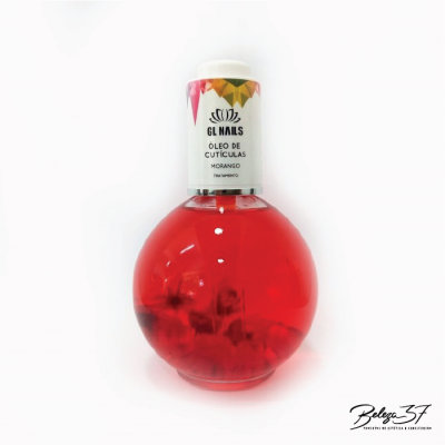 Frasco de óleo de cutículas vermelho com tampa branca e rótulo
