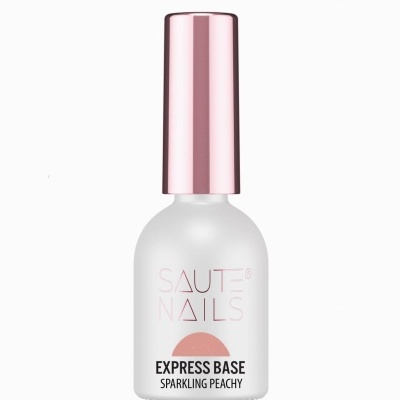 Frasco de verniz de unhas SAUTE NAILS EXPRESS BASE SPARKLING PEACHY com tampa rosa