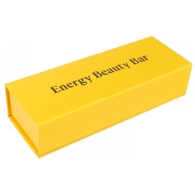 Caixa amarela com texto Energy Beauty Bar