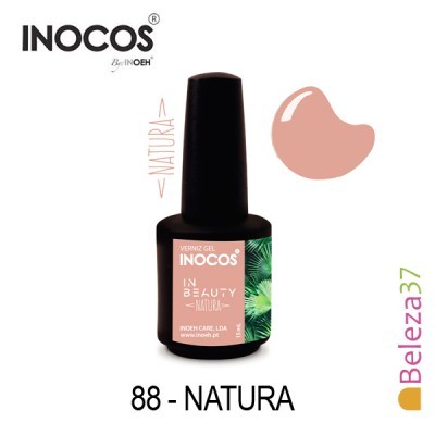 Verniz gel INOCOS cor 88 Natura em frasco preto com etiqueta rosa e verde