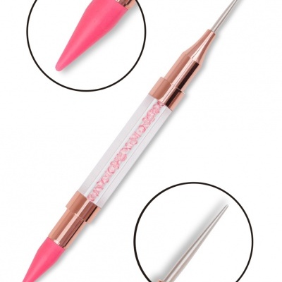 Ferramenta dupla para unhas com pontas rosa e metálica