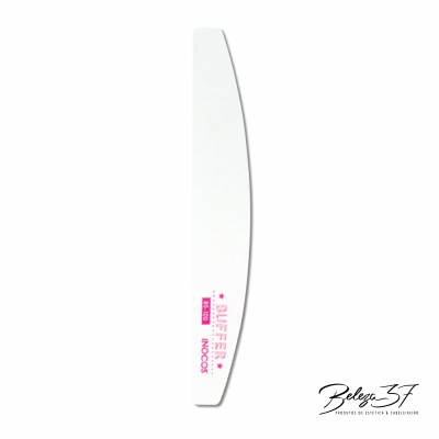 Lima de unhas branca curva com texto rosa Butter Sand 100/180 Inocos