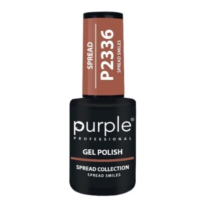 Frasco de verniz gel para unhas Purple Professional com tampa castanho claro e texto branco