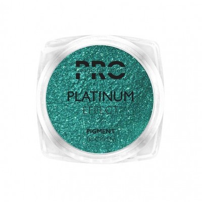 Pigmento em pó verde-azulado em recipiente transparente com rótulo preto.