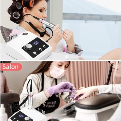 Máquina elétrica para manicure em uso em casa e em salão