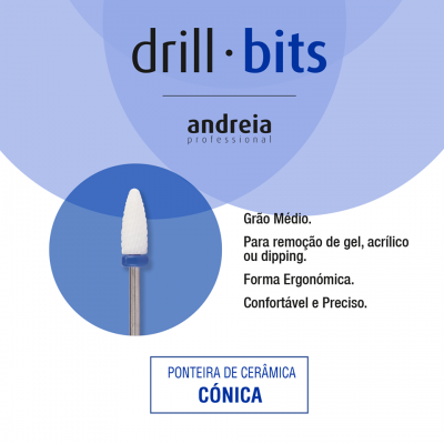 Ponteira de cerâmica cónica para unhas com texto explicativo