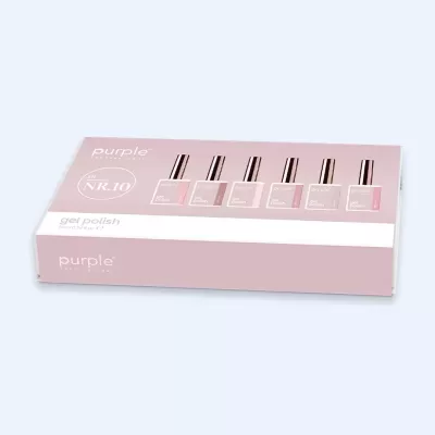 Conjunto de esmaltes em gel Purple Professional em embalagem rosa claro