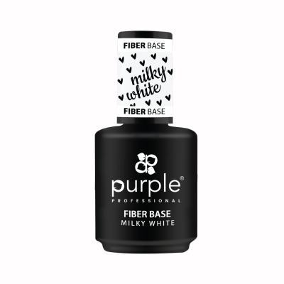 Frasco de verniz de unhas Purple Fiber Base Milky White preto com tampa branca