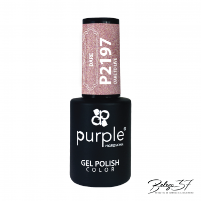Frasco preto de verniz gel Purple Professional com tampa rosa brilhante e texto branco P2197 DARE DARE TO LIVE