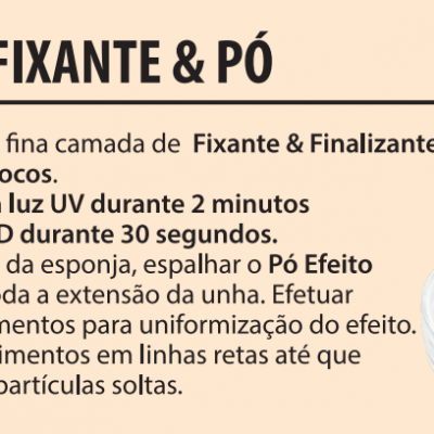 Frasco de verniz gel branco fosco Fixante & Finalizante Inocos junto com instruções de aplicação em fundo bege.